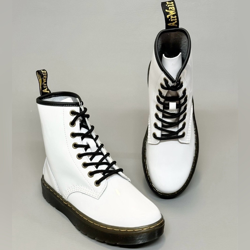 Dr. Martens DOCS Zavala White Leather Black Combat Lace Up Boots-Womens Ladies 8